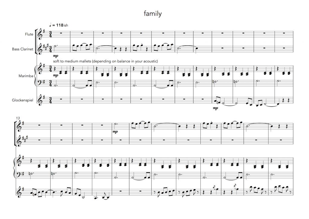 Score of new piece called family